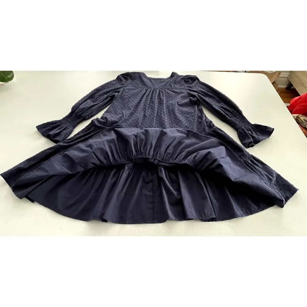 Pomander Place Sz M Kenzo Dress Navy Cotton Swiss Dot Summer Casual Breezy Comfy - Picture 11 of 15